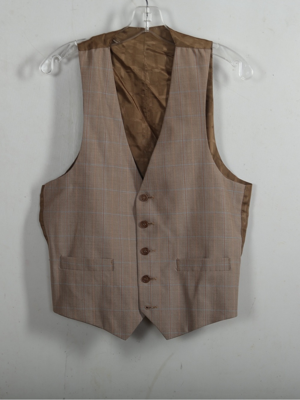 Men's Tan Plaid Dress Vest - Classic Tailored Waistcoat